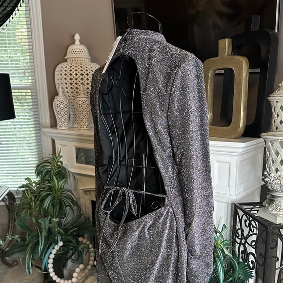 💋💋💋 Topshop Metallic Long Sleeve Backless Dress - Picture 3 of 4